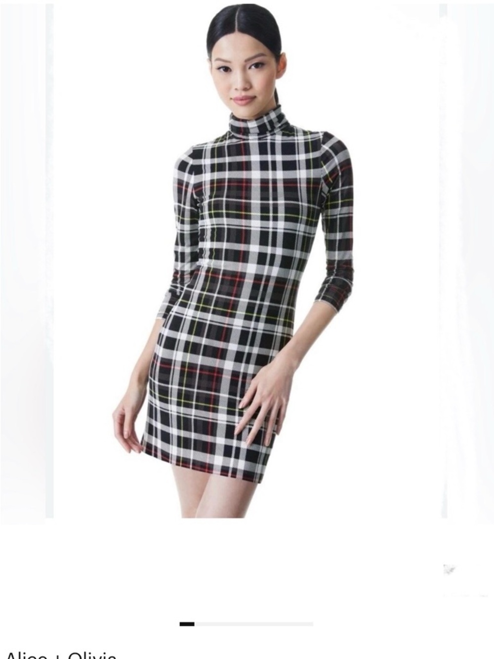 Alice + Olivia Plaid Turtleneck LS Dress - Black & White w/ Red Accents, Size 14